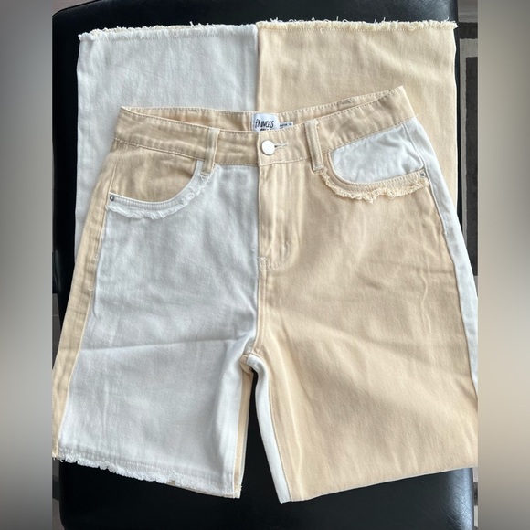 Princess Polly - OUTCAST STRAIGHT LEG PANEL JEANS BEIGE/WHITE - Picture 6 of 7